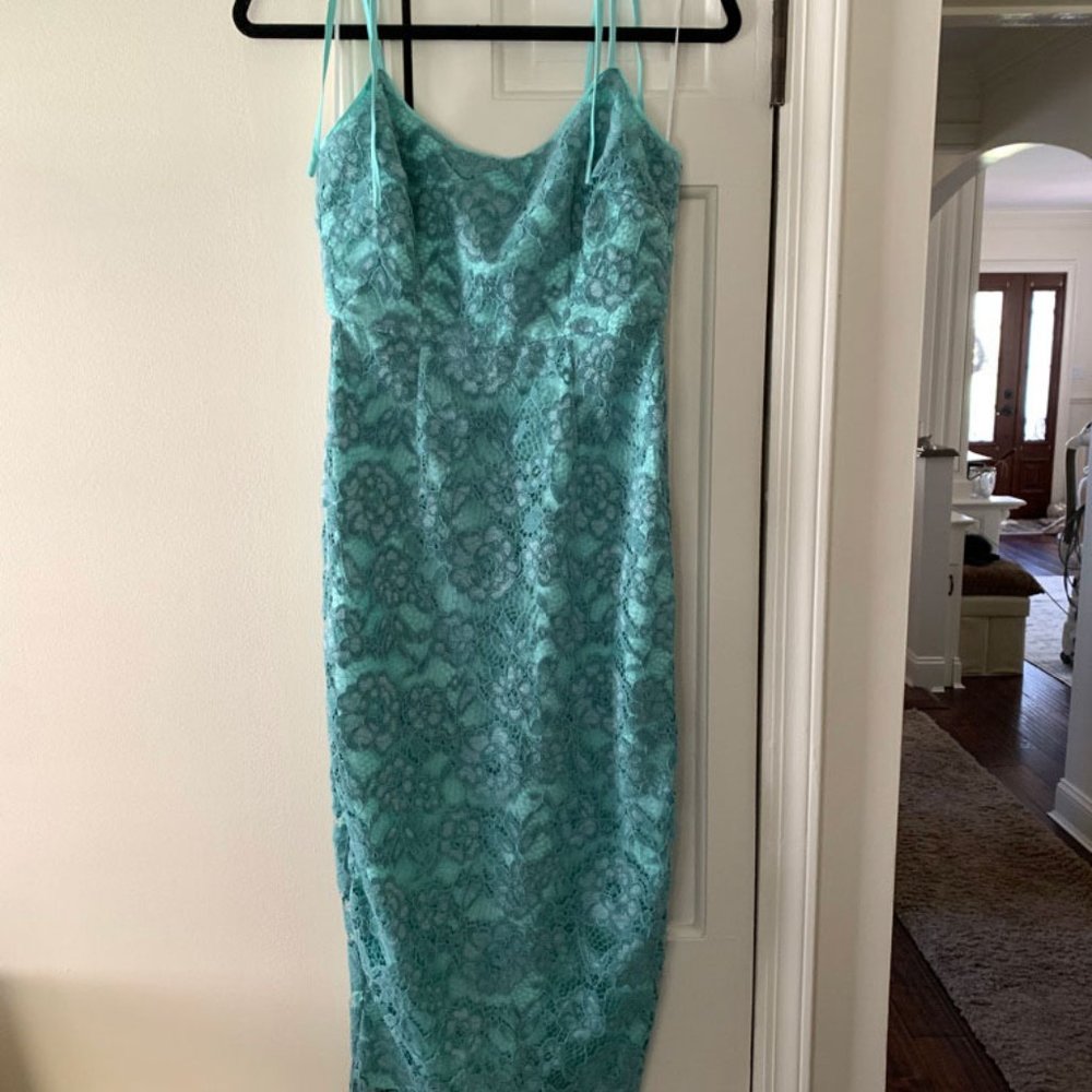 Likely Teal Lace Midi Dress with Tied Straps